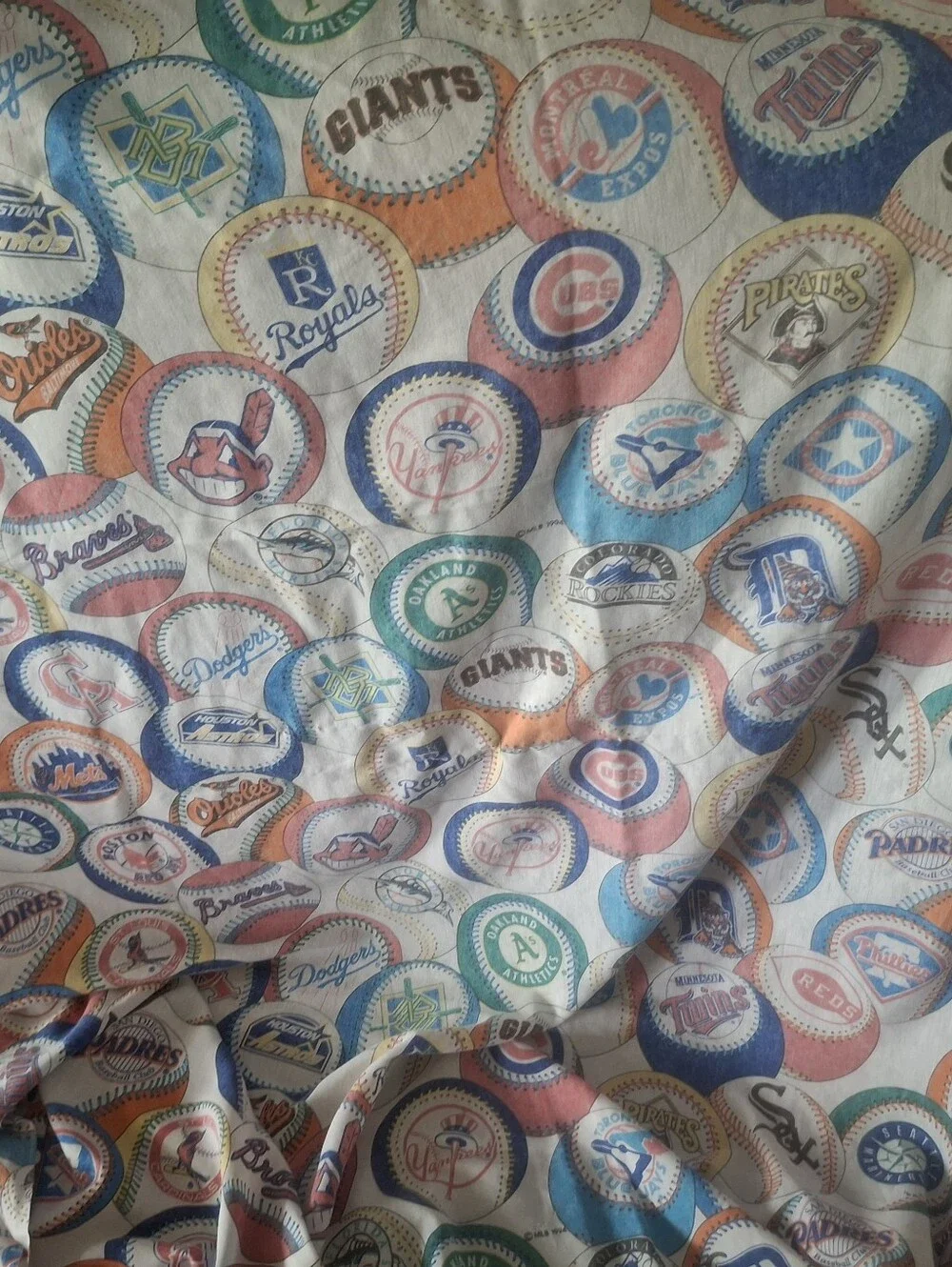 Vintage MLB Team Logos Baseball Print Twin Flat Sheet